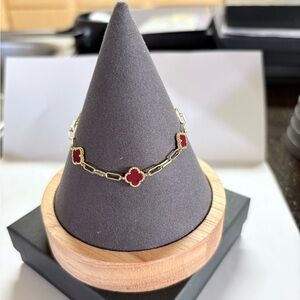 Carnelian Red Clovers paperclip style bracelet